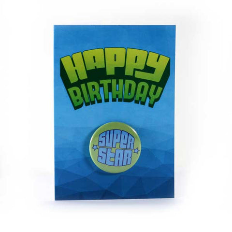 Happy Birthday Super Star - Button Greeting Card
