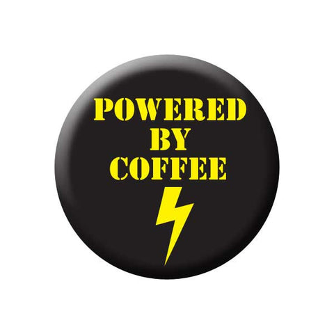 Powered By Coffee, Lightning Bolt, Yellow, Black, Coffee Buttons Collection from People Power Press