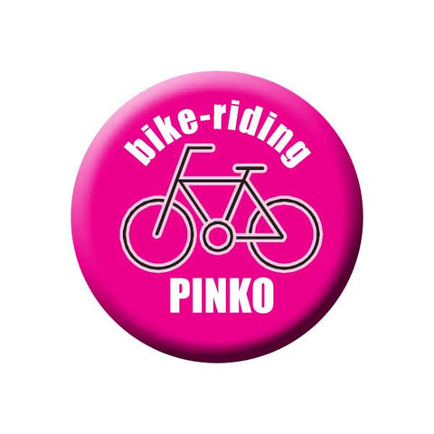 Bike-Riding Pinko, Pink, Bicycle Buttons Collection from People Power Press