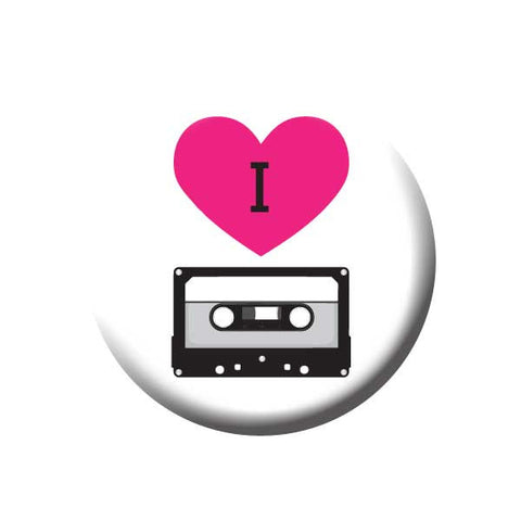 I Love Tapes, I Heart Tapes, Black, White, Pink, Music Record Store Buttons Collection from People Power Press