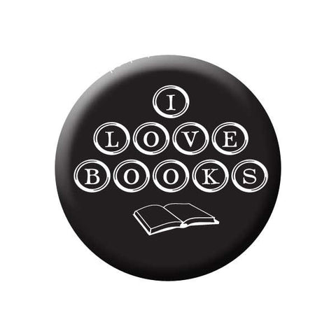 I Love Books, Typewriter Keys, Black, Reading Book Buttons Collection from People Power Press