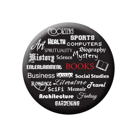 Book Genres, Books, Black, White, Reading Book Buttons Collection from People Power Press