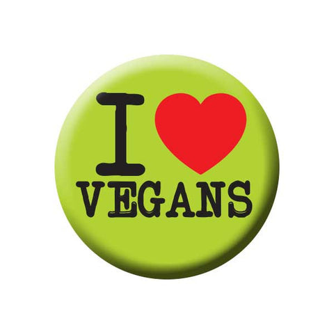 I Love Vegans, I Heart Vegans, Green, People Power Press Vegetarian and Vegan Button