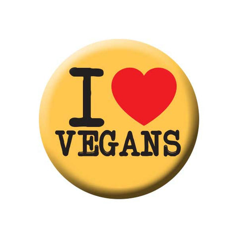 I Love Vegans, I Heart Vegans, Yellow, People Power Press Vegetarian and Vegan Button