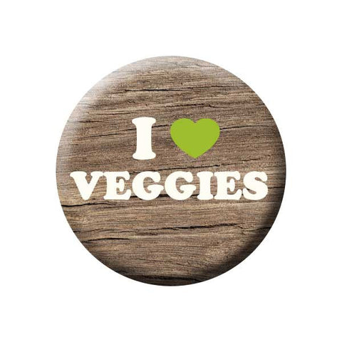 I Heart Veggies, I Love Veggies, Wood Grain, Vegetarian, People Power Press Vegetarian and Vegan Button Collection I (Heart) Veggies