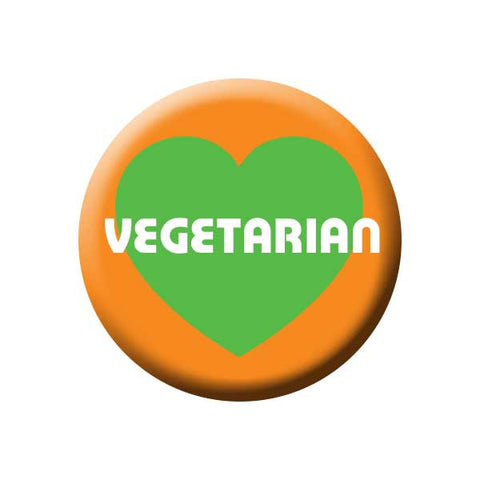 Vegetarian, Heart, Green, Orange, People Power Press Vegetarian and Vegan Button Vegetarian Orange