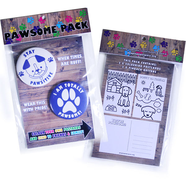 Animal Puns Pawsome Dog Button Pack with Colouring Dog Postcards
