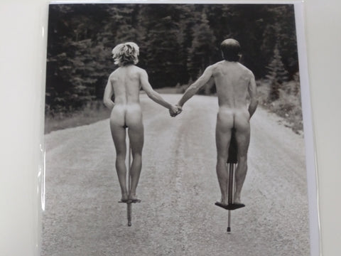 Naked Man & Woman On Pogo Sticks Blank Card