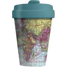 world map bamboo coffee mug re-usable 