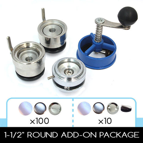 1.5" die and 1-1/2" cutter for button machine. Comes with pinback button supplies and magnets
