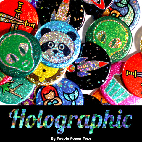 Holographic glitter pinback button collection cover