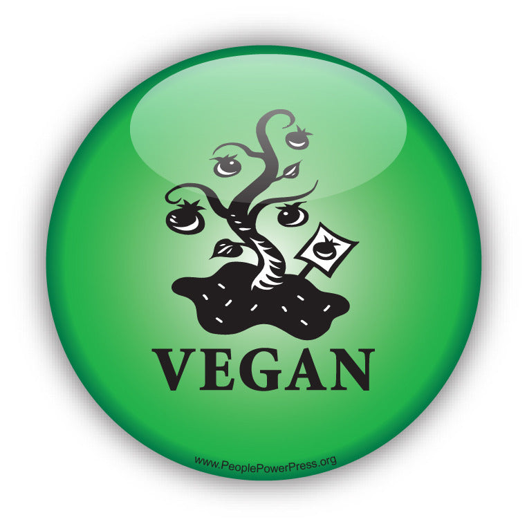 Vegan Button with Tree - Green