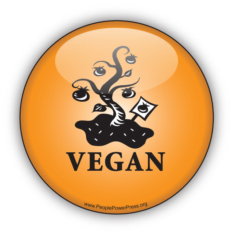 Vegan Button with Tree - Orange