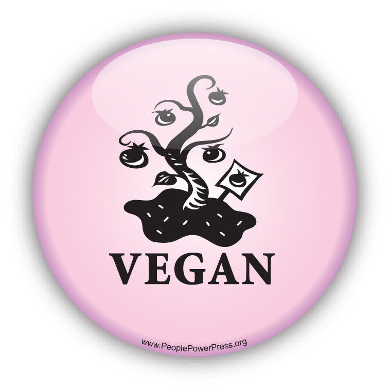 Vegan Button with Tree - Pink